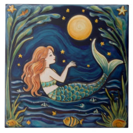 Azulejo Mermaid Starry Nocturno Océano Índico Marina Azul