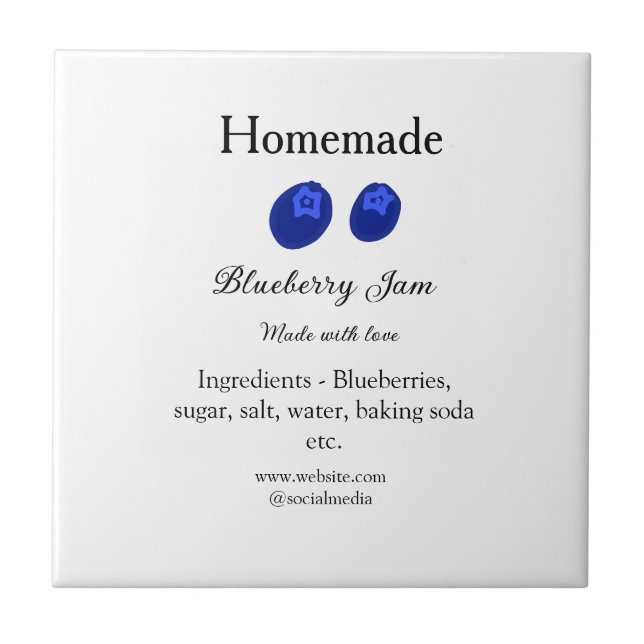 Azulejo Mermelada casera de arándano azul hecha con amor a (Frente)