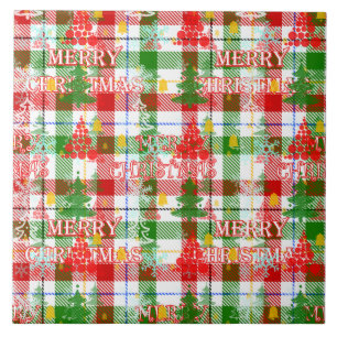 Azulejo Merry Christmas Decorated Plaid Tartán