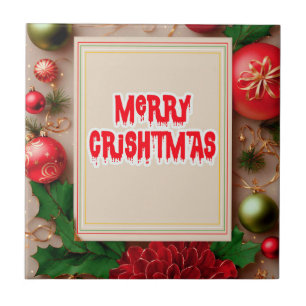 Azulejo Merry Christmas Flower Wreath