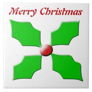 Azulejo Merry Christmas Holly Personalizable Tile