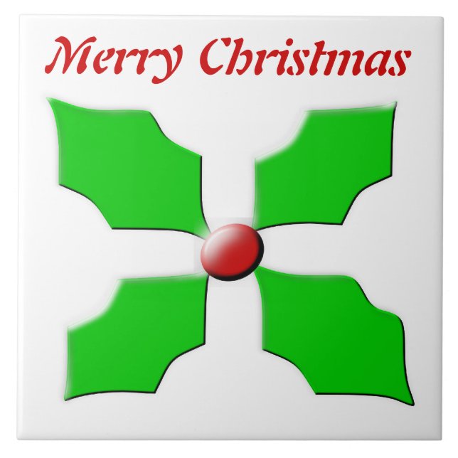 Azulejo Merry Christmas Holly Personalizable Tile (Frente)