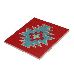 Azulejo Mesas del suroeste rojo y turquesa