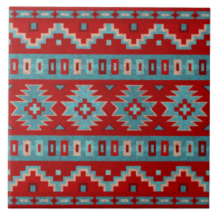 Azulejo Mesas del Suroeste Turquesa y Rojo