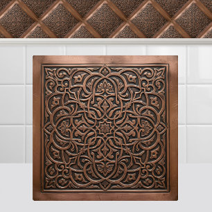 Azulejo Metal Antiguo Marroquí Árabe Geométrico de Cobre