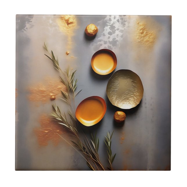 Azulejo Metalizado de cobre y ocre texturizado (Frente)