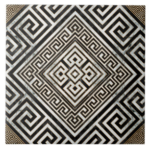 Azulejo Metro griego - Mármol blanco y negro de clave gri