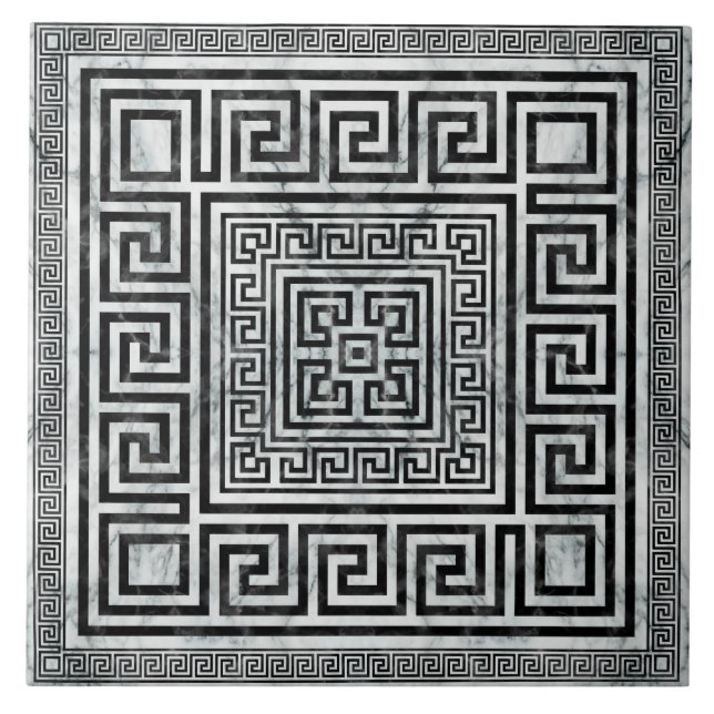 Azulejo Metro griego - Mármol blanco y negro de clave grie (Frente)