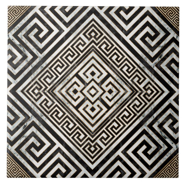 Azulejo Metro griego - Mármol blanco y negro de clave grie (Frente)