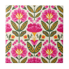 Azulejo Mexican Talavera Flowers Fuchsia Pink Floral 
