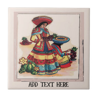 Azulejo Mexican Women Tile Mural, edit text