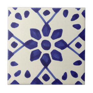 Azulejo Mexicano Azul y Blanco Pintado a Mano