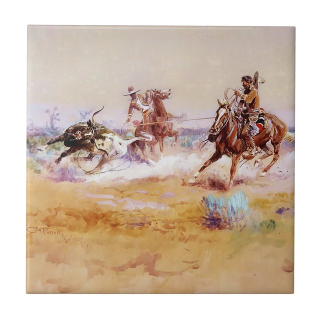Azulejo México - Arte Occidental de Charles M Russell (Frente)