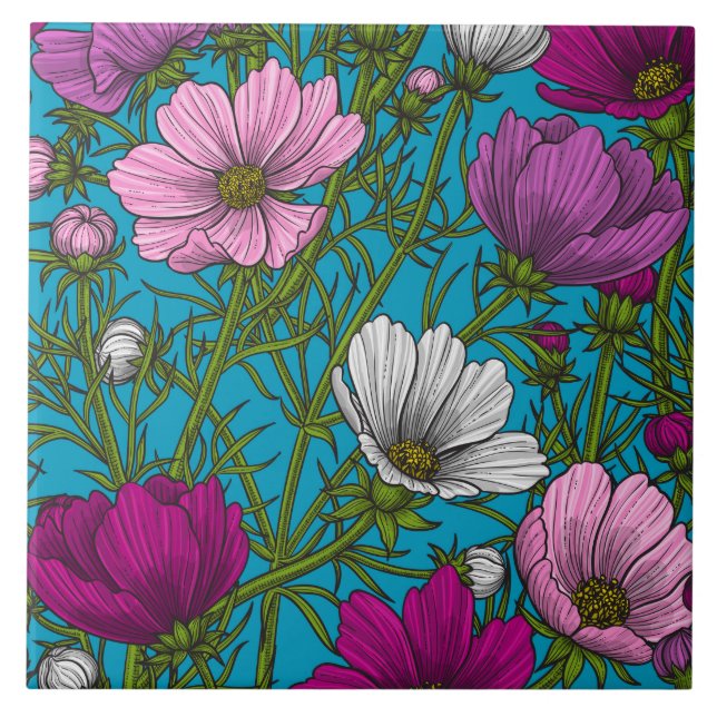 Azulejo Mezcla de cosmos en azul (Frente)