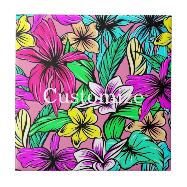 Azulejo Mezcla de Flores Tropicales Thunder_Cove (Frente)