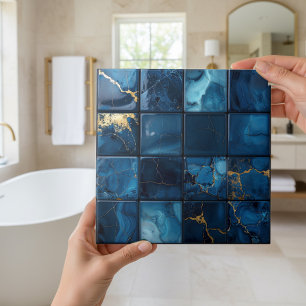 Azulejo Mezcla de mármol 4x4 Cuadrados Azul ID1186a