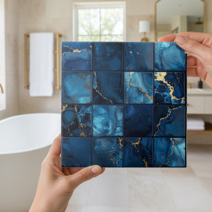 Azulejo Mezcla de mármol 4x4 Cuadrados Azul ID1186c