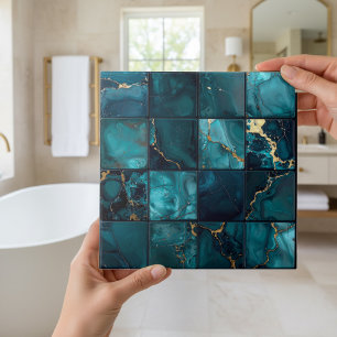Azulejo Mezcla de mármol cuadrados 4x4 azul turquesa ID118