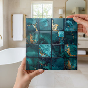 Azulejo Mezcla de mármol cuadrados 4x4 azul turquesa ID118