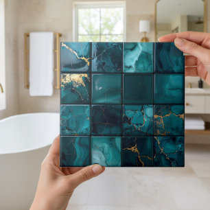 Azulejo Mezcla de mármol cuadrados 4x4 turquesa ID1186a