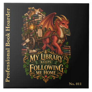 Azulejo Mi biblioteca siempre me sigue a casa   Dragón de 