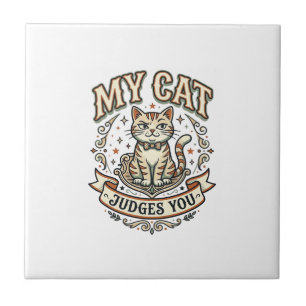 Azulejo Mi Gato Te Juzga Sarcasmo Gato Actitud Vintage Vec