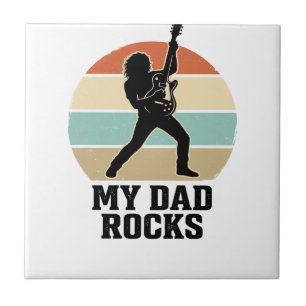 Azulejo Mi Papá Rocks Camiseta Diseño Atardecer Guitarra V