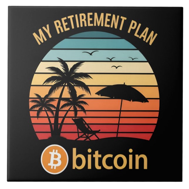 Azulejo Mi Plan de Jubilación Bitcoin Playa Atardecer (Frente)