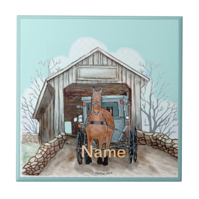 Azulejo Mi puente cubierto de Amish (Frente)