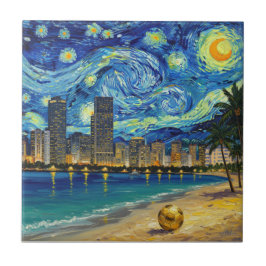 Azulejo Miami Golden Shore Soccer Elegant and Oil Fine Art