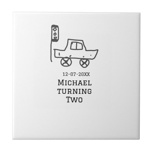 Azulejo Michael turning two birthday toy car traffic light (Frente)
