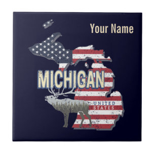 Azulejo Michigan Estados Unidos Retro State Map Vintage US