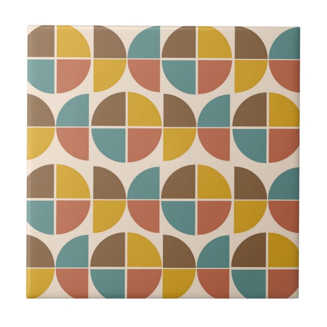 Azulejo Mid Century Abstract shapes in mustard teal orange (Frente)