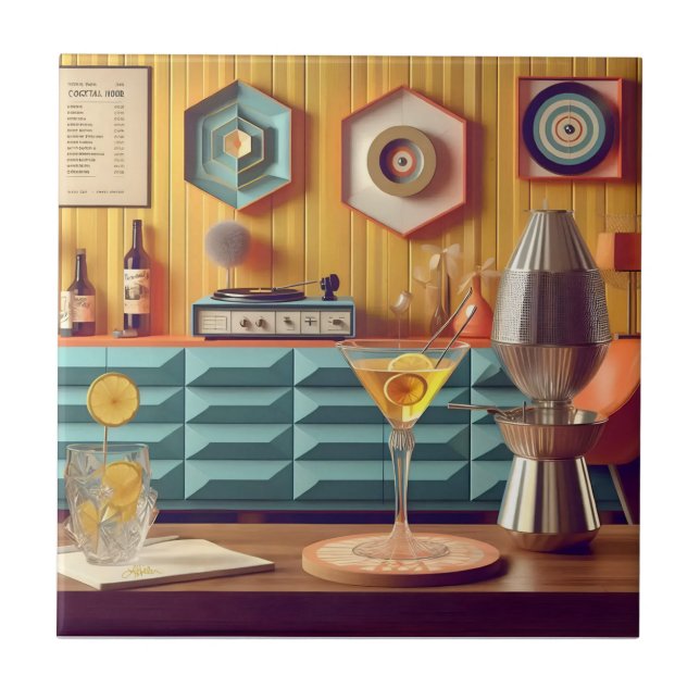Azulejo Mid Century Atomic Retro Futuristic Party Room (Frente)