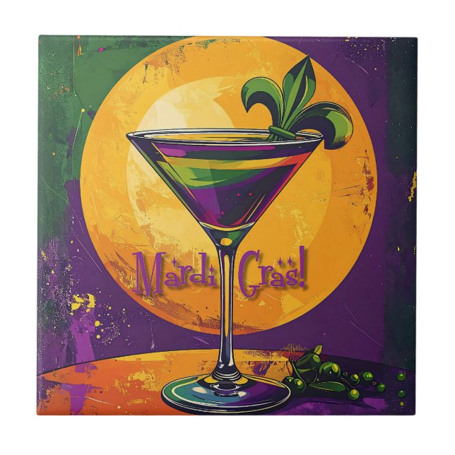 Azulejo Mid Century Mardi Gras Sunset Fleur De Lis Martini (Frente)