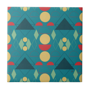 Azulejo Mid Century Mod Geometric Turquoise Ceramic Tile