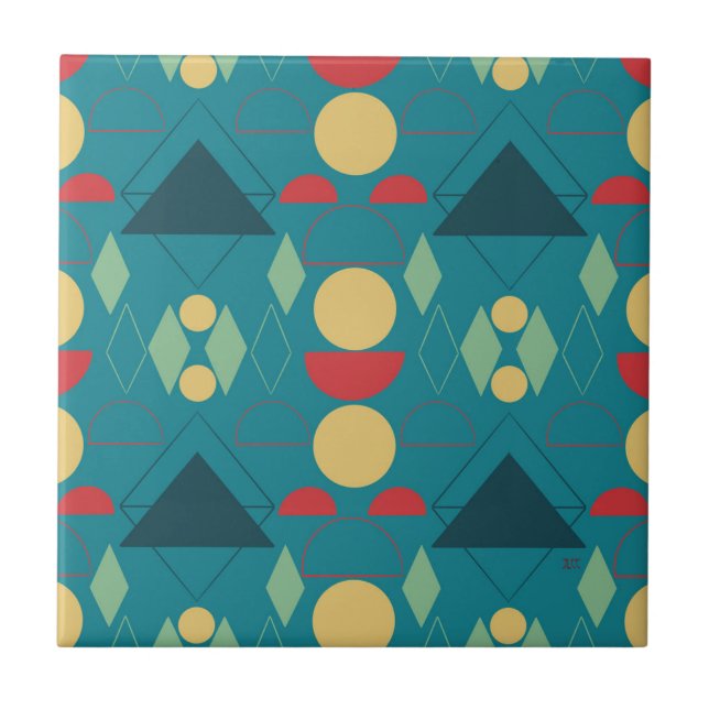 Azulejo Mid Century Mod Geometric Turquoise Ceramic Tile (Frente)