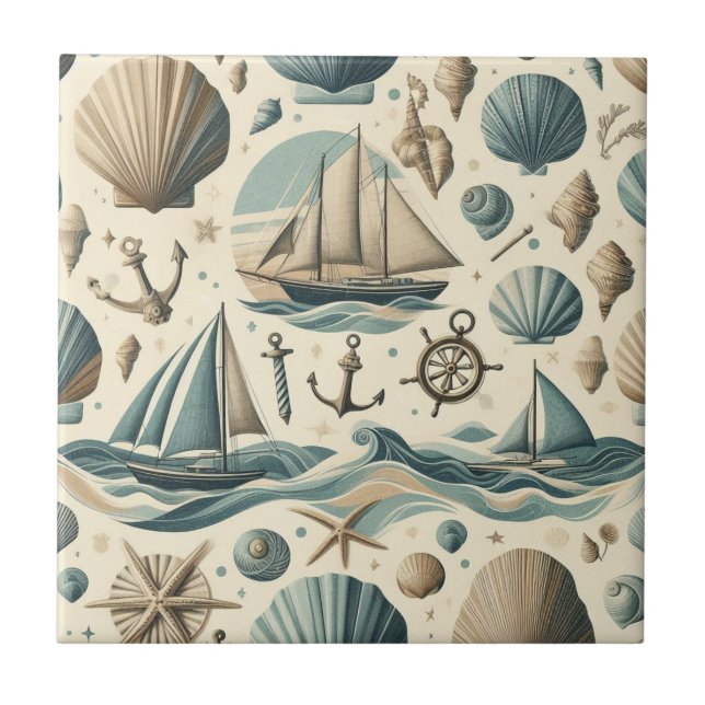 Azulejo Mid Century Modern Nautical Ships (Frente)