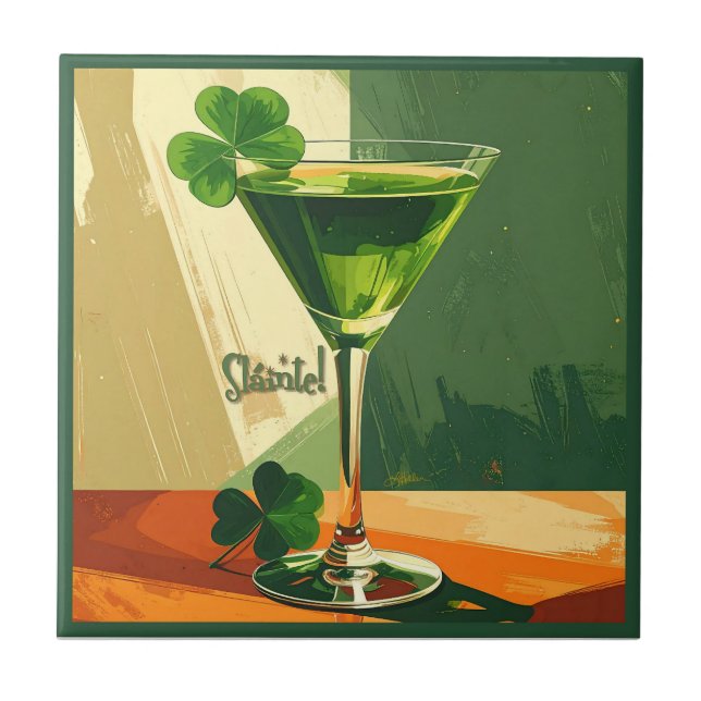 Azulejo Mid Century Modern Shamrock Martini Sláinte!  (Frente)