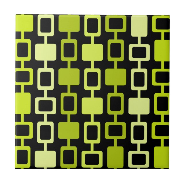 Azulejo Mid Century Modern Square Columns Black Chartreuse (Frente)
