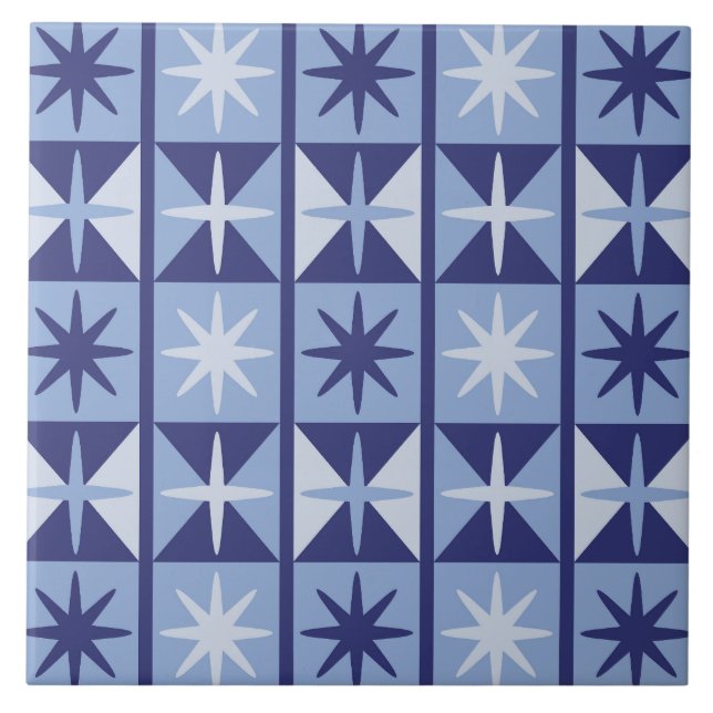Azulejo Mid Century Modern Starburst Pattern in Blues (Frente)
