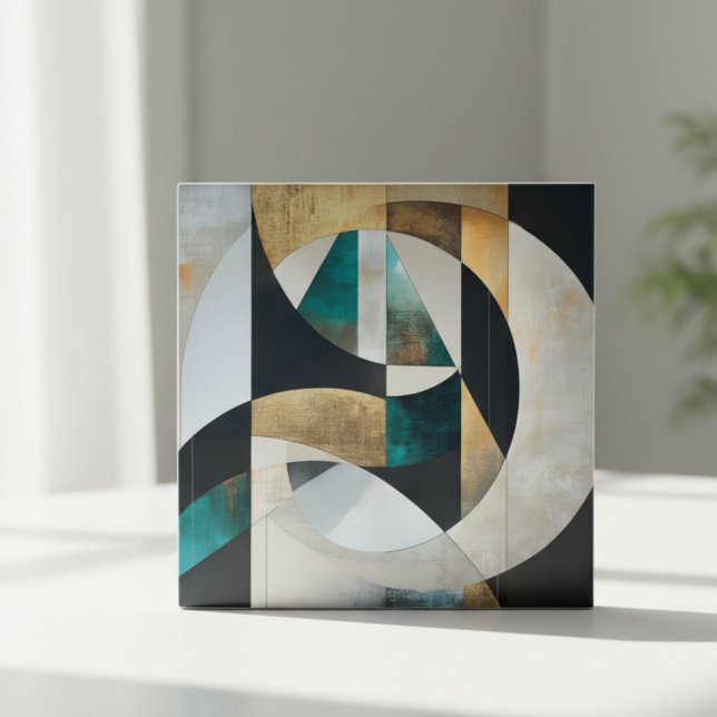 Azulejo Mid-Century Modern Teal Gold Geometric Abstract (Subido por el creador)