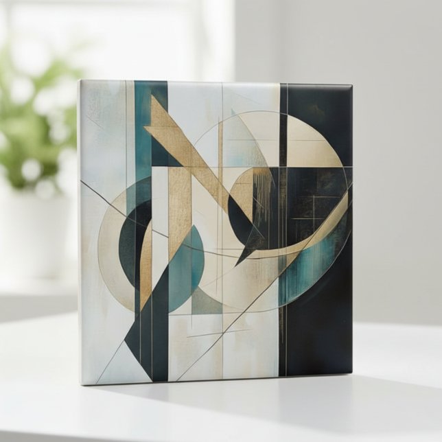 Azulejo Mid-Century Modern Teal Gold Linear Geometric (Subido por el creador)
