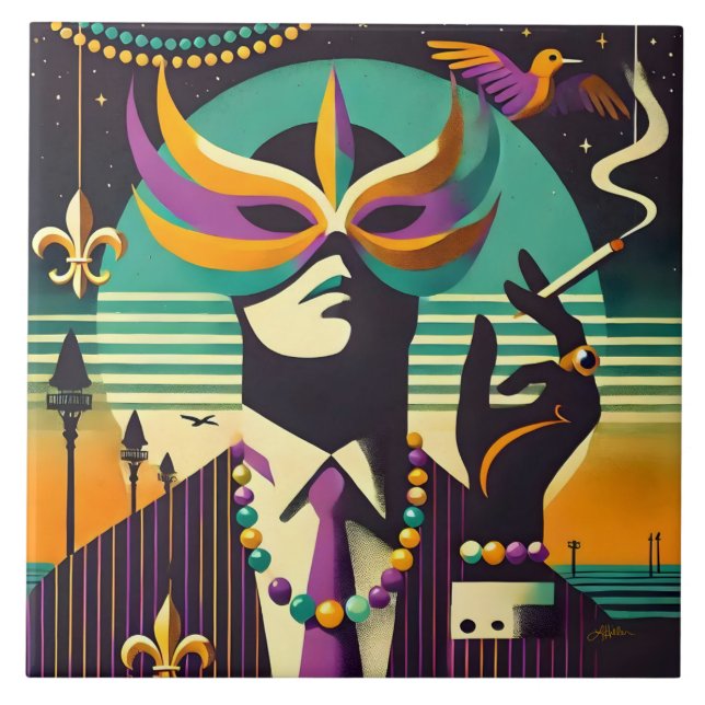 Azulejo Mid Century Retro 60s Mardi Gras The Smoking Man (Frente)