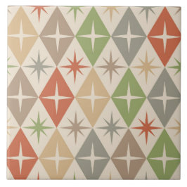 Azulejo Mid Century Starbursts on Earthy Retro Diamonds
