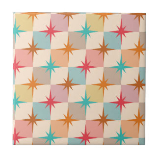 Azulejo Mid Century Starbursts on Pastel Checkerboards