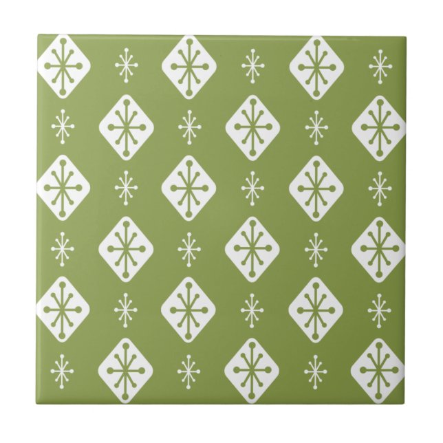 Azulejo Midcentury Starbursts Diamonds Olive Green (Frente)