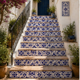 Azulejo Midnight Bloom Classic Blue Floral Mosaic