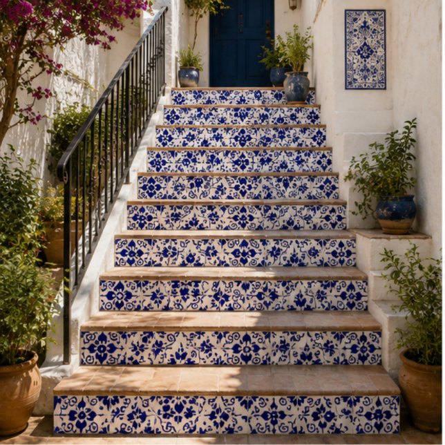Azulejo Midnight Bloom Classic Blue Floral Mosaic (Subido por el creador)