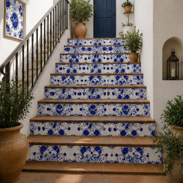 Azulejo Midnight Paisley  Elegant Blue Botanical Mosaic 